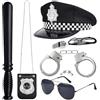 Orgoue Accessori per costume da polizia per adulti, donne, ragazze, ragazzi, bambini, accessori per costume da poliziotto, cappello da poliziotto, occhiali da sole, distintivi, manette, bacchetta e