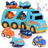 Zoelele Trasportino giocattolo per camion per bambini dai 3 anni in su, 5 in 1, con luce e suono, include 4 mini auto da corsa, trasportatore di auto portatile, ragazzi 3-7 anni - 01