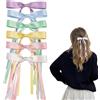 Cotabacuco Fiocchi per capelli da bambina, 6 pezzi, in raso in 6 colori vivaci, design XXL con nastro lungo, accessori per code di cavallo e trecce, set di fermagli eleganti