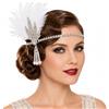 FrostyFlair 1920s Fascia per Capelli Donna, Cerchietto Flapper con Piume, Perle e Strass, Accessori per Capelli Anni '20 per Costume Donna (Bianco Argento)