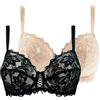 Sans Complexe - Arum - Set di 2 Reggiseni a Coppa con Ferretti - Pizzo - Donna - Nero + Beige - 6C
