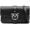 Pinko Love One Slouchy Baby Borsa a Tracolla in Pelle Liscia Nera con Dettagli Argento, 19x11x4 cm, Tracolla Regolabile