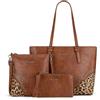 Montana West Moda 3 pz Borsa Set Leopard Print Tote Grande Borsa A Tracolla Nascosto Borsa Per Il Trasporto Per Le Donne, 058 Marrone, Medium