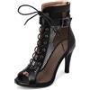 Ceciloroda Donna Heeled Burju Danza Scarpe Peep Toe Mesh Stivaletti Stiletto Gladiatore Sandali Comfy Dressy Sandali Ballrrom Cordoncino Black Size 42