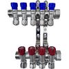 AQUA HEATING Set Collettore Acqua Riscaldamento PEX 1" x 16 mm Distributore D'Acqua In Ottone Nichelato Con Mini Valvole Integrate Fascio Distributore Blu 5 Circuiti Rosso 4 Circuiti H2541B5R4