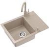 myQ lavello cucina in granito | dimensioni: 60 x 44 x 18,5cm colore: beige | PARIS 16 Set lavello cucina: lavello a vasca singola + dispenser + rubinetto cucina Ganges | per mobili da 50cm
