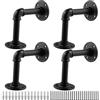 ZOENHOU 4 supporti per tubi industriali in metallo 15 x 12 cm, robusto supporto per scaffali, decorazioni per la casa e decorazioni fai da te (nero)