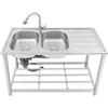 TCICOP Lavello da cucina indipendente in acciaio inox con mobiletto, 120 x 50 x 80 cm, autoportante, 2 vasche portata: 100 kg, adatto per cucina e giardino esterno