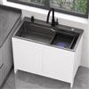 MiaJJooLi Mobile Lavello da Cucina e Esterno Giardino, Lavello Autoportante in Acciaio Inossidabile con Mobiletto in Alluminio, Vasca Singola Grigio Antracite, Dispenser Sapone e Tubo di Scarico 68cm