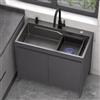 MiaJJooLi Mobile Lavello da Cucina e Esterno Giardino, Lavello Autoportante in Acciaio Inossidabile con Mobiletto in Alluminio, Vasca Singola Grigio Antracite, Dispenser Sapone e Tubo di Scarico 68cm