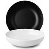 Cecaro Group Servizio Piatti 12 Pezzi in Ceramica - 6 Piatti Piani Neri + 6 Piatti Fondi Bianchi - Set Tavola per 6 Persone - Lavastoviglie e Microonde - Design Moderno