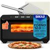 BAKAJI Forno Elettrico per Pizza Potenza 2200Watt, Pietra Refrattaria da 32 cm, Cottura in 3 Minuti, Calore Omogeneo 360°, Pizza Maker con Timer Regolabile, Temperatura 150-430°C, Nero