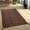 Paco Home Tappeto da soggiorno naturale con frange, kelim moderno intessuto a mano, 100% cotone, Dimensione:120x170 cm, Colore:Marrone