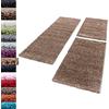 Carpettex Bordo del letto Shaggy tappeto Set di runner 3 pezzi Pila alta Pianura Pila lunga, colore:Mocca, set letto:2 pezzi 60x110 + 1 pz 100x200