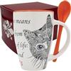 NAREG-Tazza colazione in Ceramica con Cucchiaio e Scatola Regalo Gatto, Tazza Gatto, Idea Regalo, Ideale per Colazione Thè Caffè, Adatta a Microonde e Lavastoviglie, regalo per amante dei Gatti