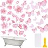 MOROBOR Adesivi antiscivolo per vasca da bagno, 6 pezzi, con farfalla rosa, adesivi antiscivolo per vasca da bagno, scale, doccia