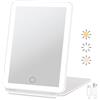 FUNTOUCH Specchio cosmetico con illuminazione, 2000 mAh, ricaricabile, portatile, ultra sottile, con luce, 3 luci di colore, specchio da trucco pieghevole, per la casa e il viaggio