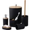 Generic Set di 6 accessori da bagno in plastica effetto legno, kit completo con cestino, dispenser di sapone, scopino per WC, portaspazzolino, tazza e portasapone per casa e hotel