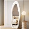 LunaMirror Specchio Irregolare ondulato, grande intero specchio da terra parete per tutto il corpo, specchio con cornice in legno avvolto in flanella, da appoggiare, da appendere o inclinare, bianco, 160x60 CM