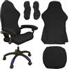 WIYETY Set di 4 coprisedia da gioco, lavabile, con braccioli e schienale della sedia, colore nero, per sedia da ufficio, per sedia da gamning, sedia da computer girevole