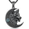 Odinstone Ciondolo Vichingo Argento 925 Uomo Collana Lupo Luna