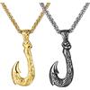 JewelryWe Collana da uomo con gancio da pesca, in acciaio inox, con ciondolo a forma di onda e spirale, vintage, Hip Hop Punk, idea regalo per i pescatori, Acciaio inossidabile