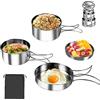 QINERSAW Set Pentole Campeggio In Acciaio Inossidabile Kit Pentole da Campeggio Leggere e Resistenti per Outdoor Stoviglie da Campeggio Set da Cucina e Pentole per Cucinare e Trekking