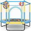 ROPODA Trampolino per bambini per interni ed esterni con rete di sicurezza, cestino da basket e robusto tappeto per saltare