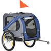 PawHut Rimorchio da Bicicletta per Cani e Gatti 2 Grandi Ruote da 50cm Buona Ventilazione Bandiera di Sicurezza Resistente alle Intemperie Blu e Grigio Acciaio e Tessuto Oxford