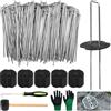 DAZZTIME Pioli a Membrana per Erbacce,100 Pezzi Picchetti Zincati 150x40 mm E Rondelle Tampone,Ancoraggi a Terra,Picchetti Giardino,Picchetti Tenda,Ø2,5 mm,per Il Giardinaggio,Erba Artificiale