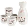 lachineuse - Set da sakè giapponese a forma di gatto - 4 ciotole e caraffa - Bicchieri da sakè giapponesi kawaii - Stoviglie asiatiche - Set da sakè tradizionale in porcellana giapponese - Bianco