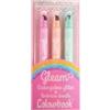 Colourbook Gleam - Set 3 Evidenziatori Glitterati, Inchiostro a Base d'Acqua, Doppia Punta, Asciugatura Rapida, Timbrino Doodle Unico, Gleam Rosa