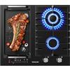 GASLAND GIH604BF Piano cottura a gas e a induzione 60 cm, Gas 5200 W con bruciatore wok, Induzione 3500 W con funzione BBQ, Vetro nero da incasso (Senza padella)