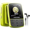 WOLFANG Lettore MP3 con Bluetooth 5.2, clip sportiva, formato mini, peso 28,3 g, radio FM HiF, registratore vocale, auricolari inclusi, verde fluorescente