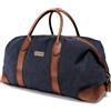 DRAKENSBERG Duffel Weekender - Borsone grande, borsa da viaggio, retrò vintage, per donna e uomo, espandibile, realizzata a mano in qualità premium, 60L, tela e pelle, blu marino, DR00156
