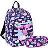 Seven YUB Zaino Scuola con Astuccio, Fantasia Cuori Glitter Navy Rosa, Set 2 Pezzi