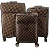 R.Leone Valigia da 1 pezzo Fino a Set 3 Trolley Espandibile grande, medio e bagaglio a mano 4 ruote in ecopelle 101 (Quadretti Marrone, Set 3 Pezzi S+M+L)