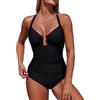 Generic Costume Intero Donna Contenitivo Pancia Allacciatura Collo Scollatura V Arricciato Monokini