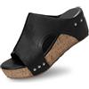 Dasongff Sandali da donna estivi comodi in pelle da donna, sandali alla moda, punta aperta con zeppe, piattaforma di alta qualità, ortopedici, vintage, pantofole da spiaggia estive, nero 2, 37 EU