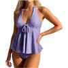 Generico Set Tankini Halter Costume Bagno Volant Due Pezzi Controllo Pancia Bottom Bikini con Pizzo Taglia Plus (Light Viola-a, L)