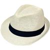 Wildarms Cappello Fedora da donna, in paglia, estivo, stile Panama, cappello da sole con fascia nera, leggero, traspirante, per spiaggia e vacanza, Beige, 7.5