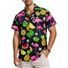 King Kameha Camicia Hawaiana Uomo Maniche Corte, Flamingo Melon, Nero, 5XL