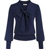 GRACE KARIN Camicia Elegante per Donne Maniche Lunghe con Fiocco da Lavoro Blusa Casual con Scollo a V Blu Scuro M