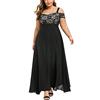 Minetom Donna Pizzo Vestito Lungo Elegante Pizzo Taglie Forti Vestiti da Cerimonia Cocktail Sera Maxi Abito Casual Estivi Abiti B Nero XL