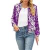 Caziffer Giacca da Pilota con Zip da Donna Casual con Paillettes Lucide Giubbotto Bomber Leggero Cardigan Metallizzato Glitterato Capispalla (Viola, S)