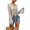 Saodimallsu Maglione da donna con spalle scoperte e maniche a campana, vestibilità ampia, oversize, all'uncinetto, Grigio, L