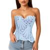 LEACOOLKEY Corpetto Corsetto in Pizzo Floreale Trasparente con Lacci per Donna Top Halloween