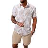 Yimoon Completo estivo da uomo, 2 pezzi, stampa tropicale, maniche corte, abbottonatura sul davanti, set da spiaggia hawaiano e pantaloncini, Khakileaf, Medium