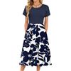MOLERANI Abito Midi Estivo da Donna Abito da Spiaggia Bohémien Abito Svasato Ampio Abito Midi Casual con Tasche Sfondo Bianco con Fiori Blu L