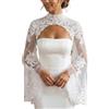 MAYILNSIN Bolero da sposa a collo alto in pizzo con maniche svasate coprispalle, bianco, 38
